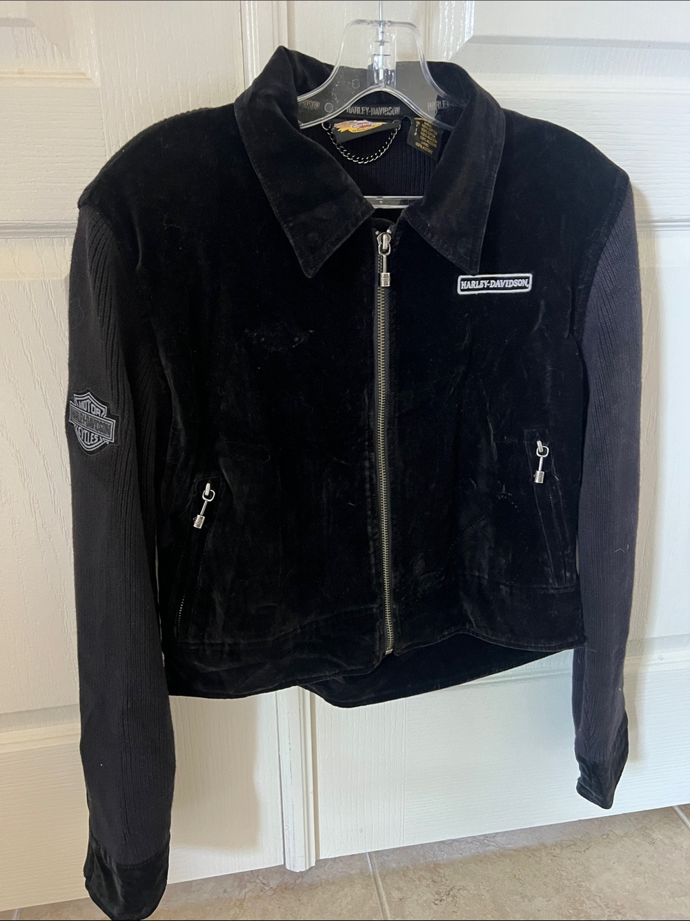 Harley-Davidson Women's Black Velvet front sweater sleeves and back